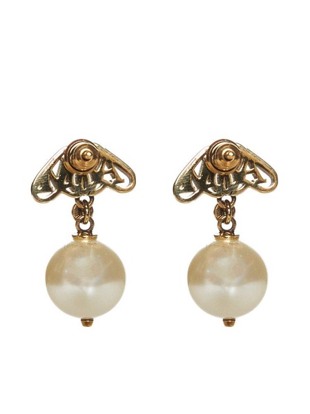 Alexander McQueen Logo Plaque Pearl Drop Earrings