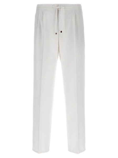 Brunello Cucinelli Leisure Fit Cotton Gabardine Trousers With Drawstring And Double Darts