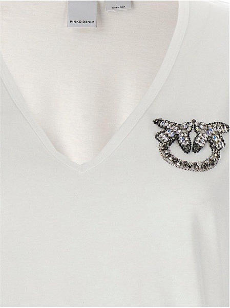 Pinko Logo-Embellished V-Neck T-Shirt