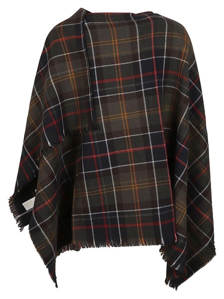 Barbour Montieth Check-Pattern Frayed Edge Poncho