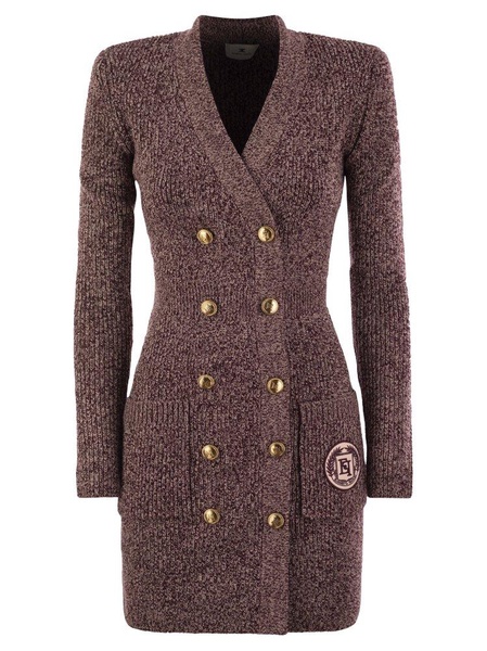 Elisabetta Franchi Logo Patch Double Breasted Coat Dress