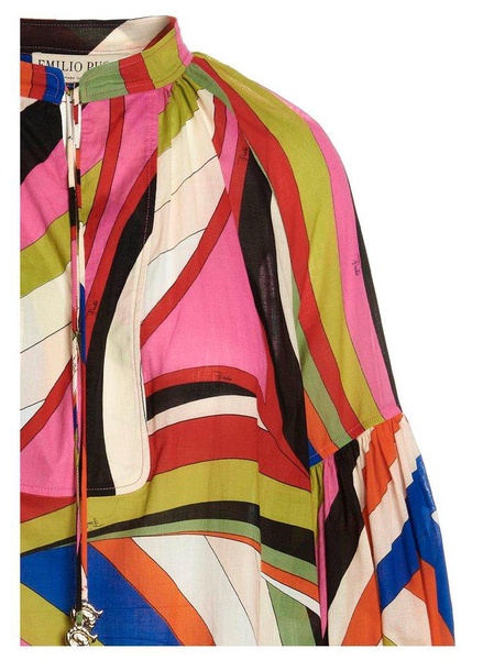 Emilio Pucci Iride-Printed Ruffled Trim Mini Dress