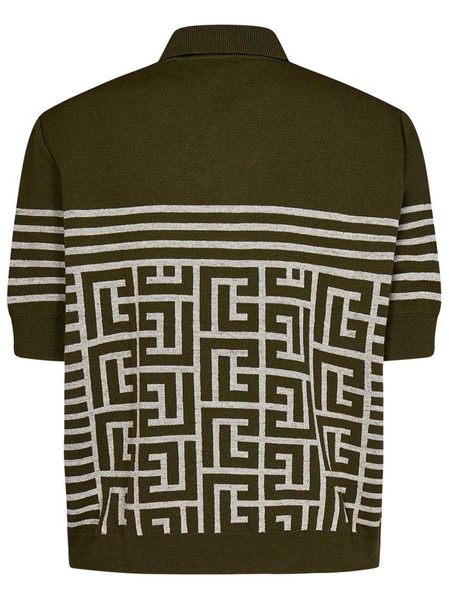 Balmain Monogram Knitted Polo Shirt