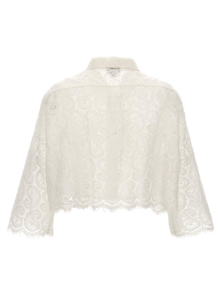 Giambattista Valli Paisley-Pattern Lace-Detailed Cropped Blouse