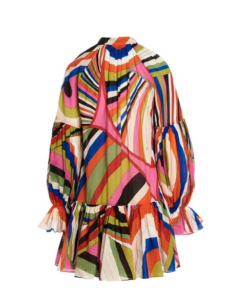 Emilio Pucci Iride-Printed Ruffled Trim Mini Dress