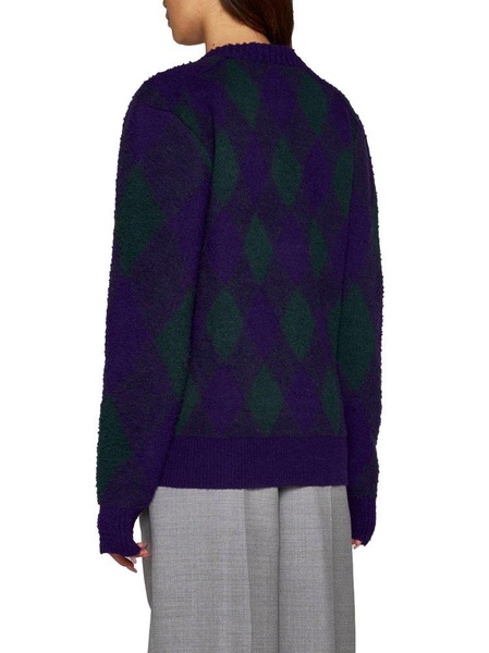 Purple Cardigan with Argyle Motif in Wool Woman