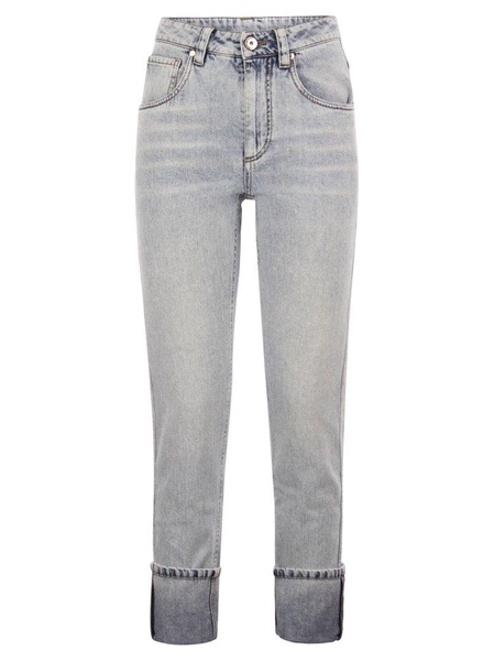 Brunello Cucinelli Soft Denim Straight Trousers With Shiny Details