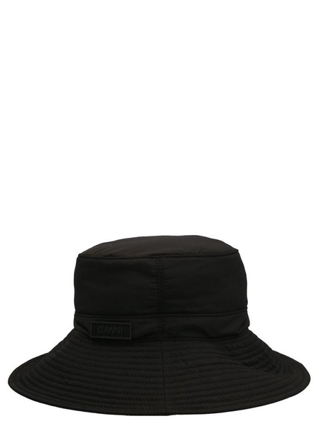 Ganni Logo Patch Dropped Wide Brim Bucket Hat