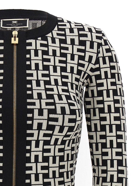 Elisabetta Franchi Monogram-Jacquard Zipped Cardigan