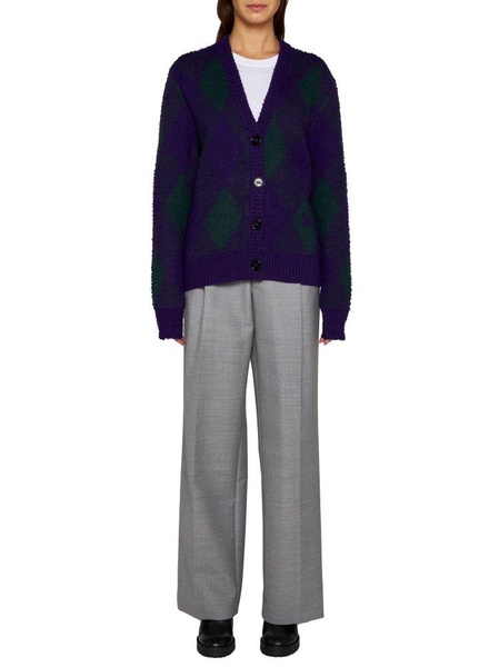 Purple Cardigan with Argyle Motif in Wool Woman