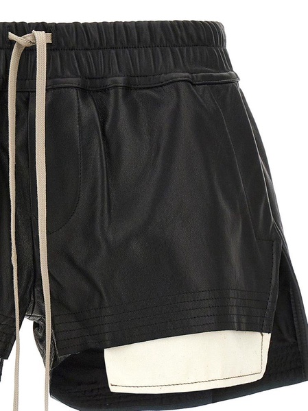 Rick Owens Fog Drawstring Leather Shorts