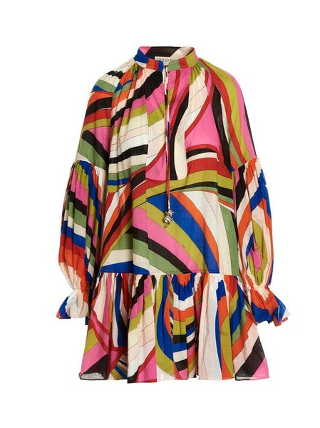 Emilio Pucci Iride-Printed Ruffled Trim Mini Dress