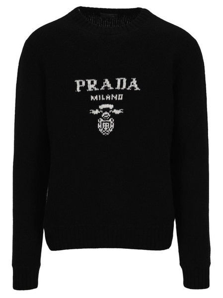 Intarsia-logo crewneck wool and cashmere-blend knitted jumper