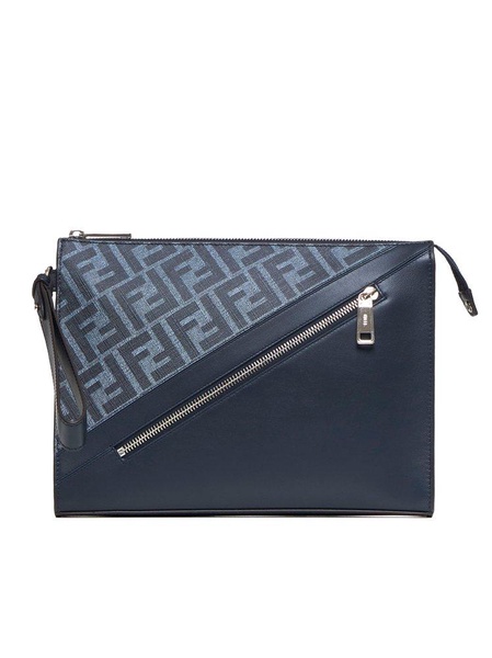 Fendi FF Jacquard Panelled Zipped Clutch Bag