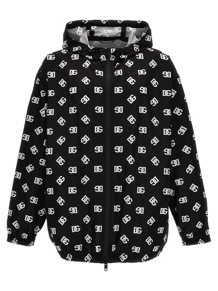 Logo Print Hooded Jacket Casual Jackets, Parka White/Black