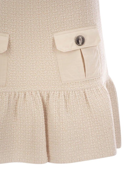 Elisabetta Franchi Bouclé Wool Miniskirt With Technical Sail Cloth Pockets