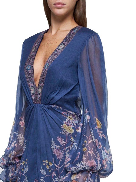 Etro Floral Printed V-Neck Long-Sleeved Dress