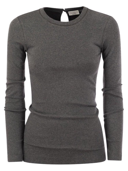 Brunello Cucinelli Ribbed Stretch Cotton Jersey T Shirt With Jewellery