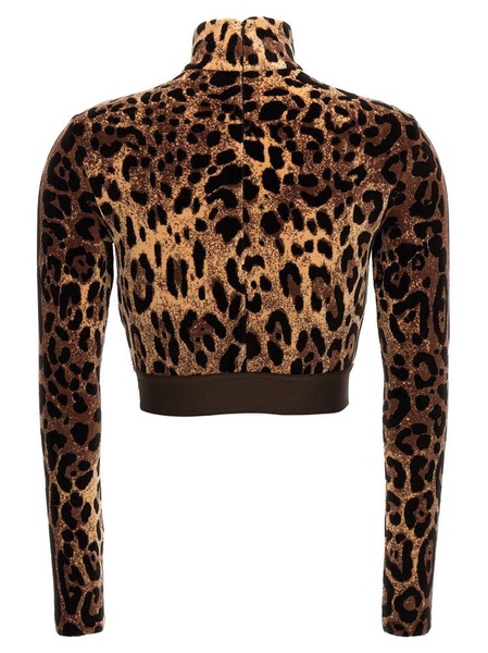 Dolce & Gabbana Leopard Jacquard Chenille Turtle-Neck Top