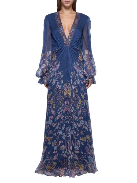 Etro Floral Printed V-Neck Long-Sleeved Dress