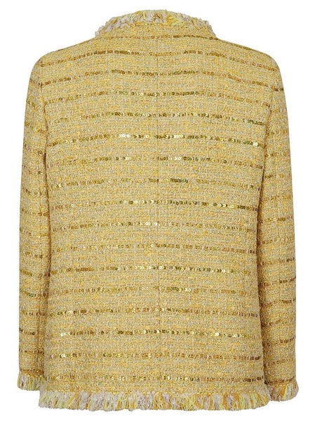 Giambattista Valli Sequin-Embellished V-Neck Tweed Fringed Jacket