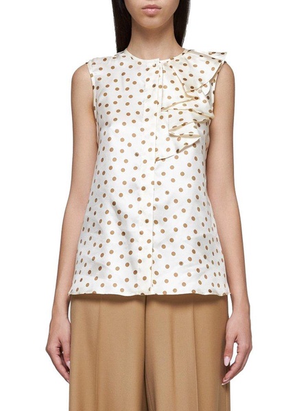 Max Mara Polka Dot Printed Ruffled Top