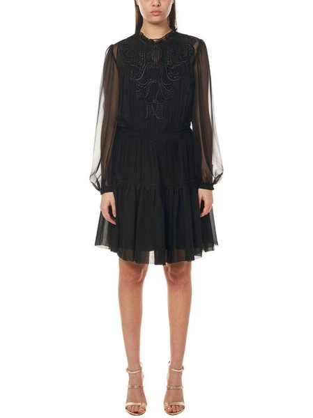 Alberta Ferretti Sheer Sleeves Pleated Dress