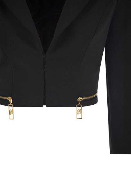 Stretch Crepe Cropped Jacket With Zip Elisabetta Franchi