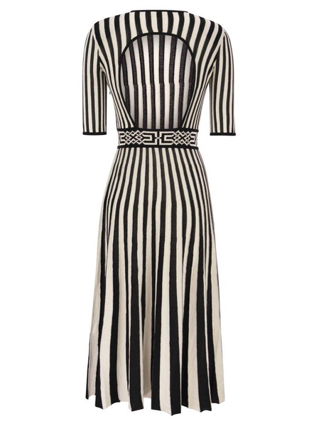 Elisabetta Franchi Stripe Detailed Open Back Midi Dress