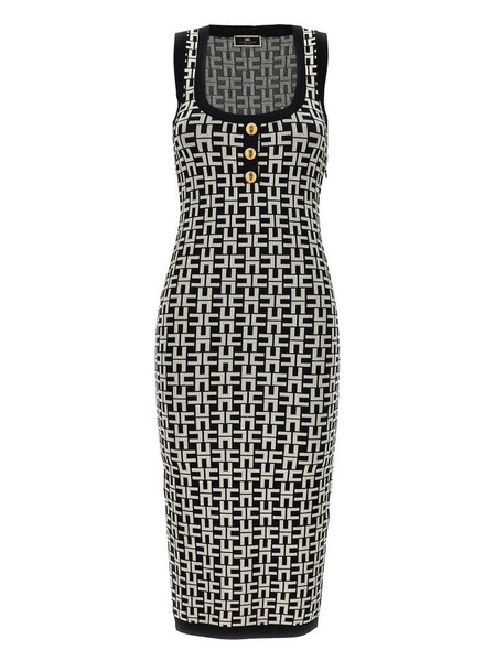 Elisabetta Franchi Monogram Jacquard Knitted Midi Dress