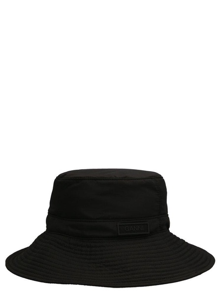 Ganni Logo Patch Dropped Wide Brim Bucket Hat