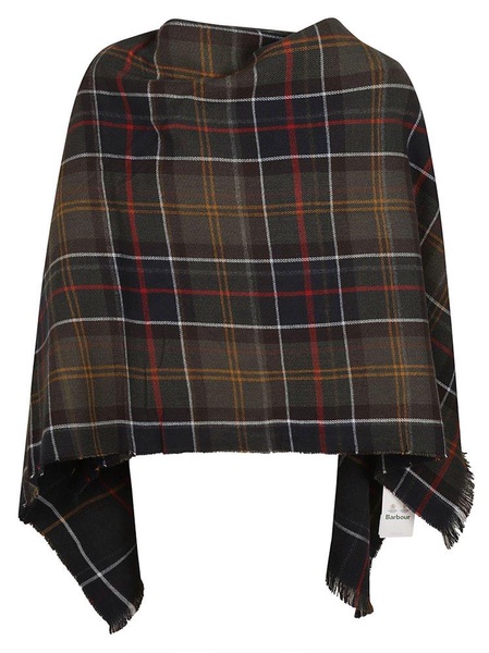 Barbour Montieth Check-Pattern Frayed Edge Poncho