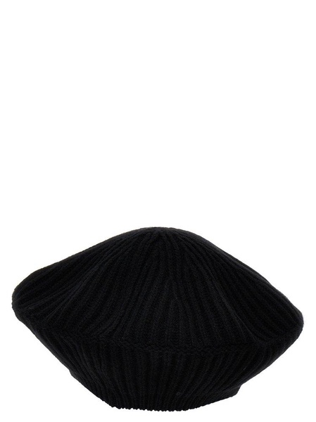 Ganni Logo Patch Ribbed Knit Hat