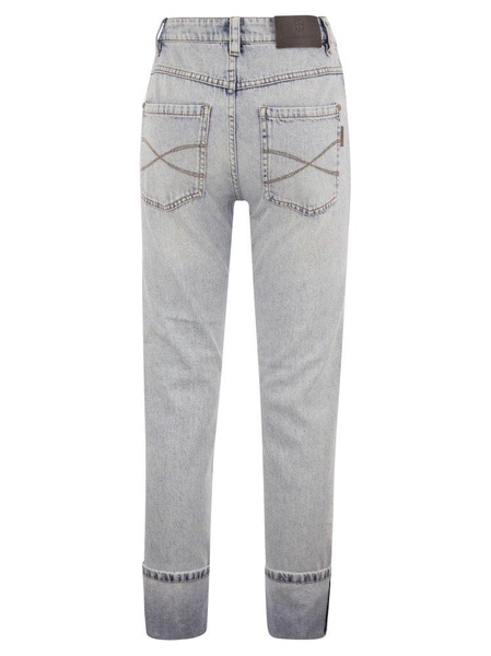 Brunello Cucinelli Soft Denim Straight Trousers With Shiny Details