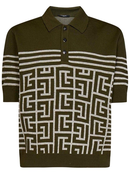 Balmain Monogram Knitted Polo Shirt