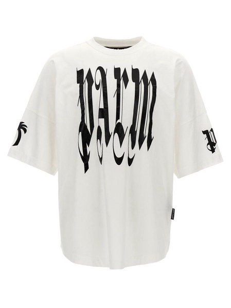 Palm Angels Gothic Logo Printed Crewneck T-Shirt