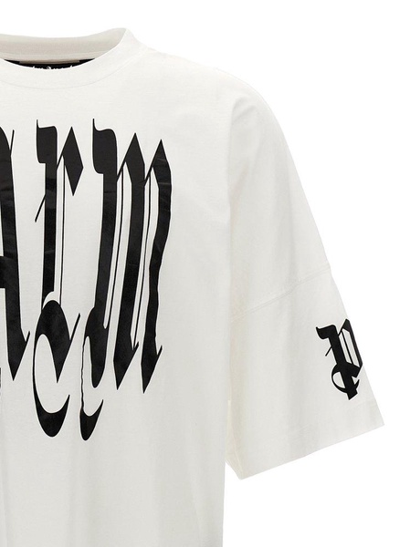 Palm Angels Gothic Logo Printed Crewneck T-Shirt