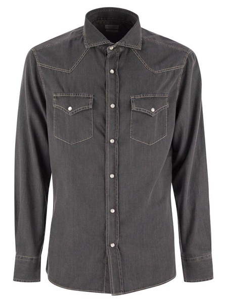 Brunello Cucinelli Easy Fit Shirt In Light Denim With Press Studs