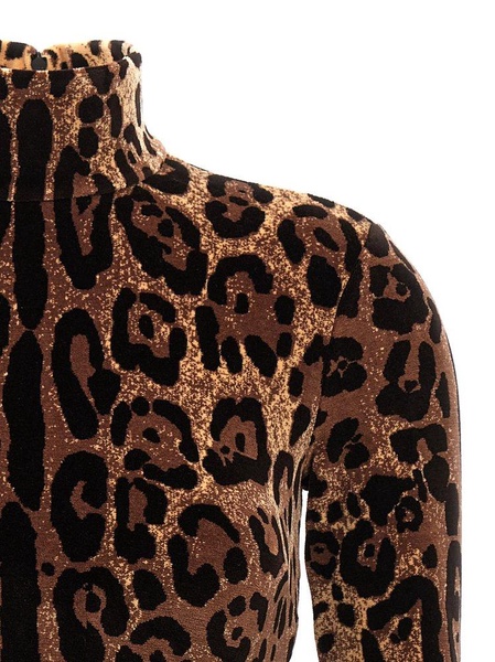 Dolce & Gabbana Leopard Jacquard Chenille Turtle-Neck Top