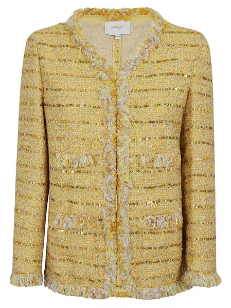 Giambattista Valli Sequin-Embellished V-Neck Tweed Fringed Jacket