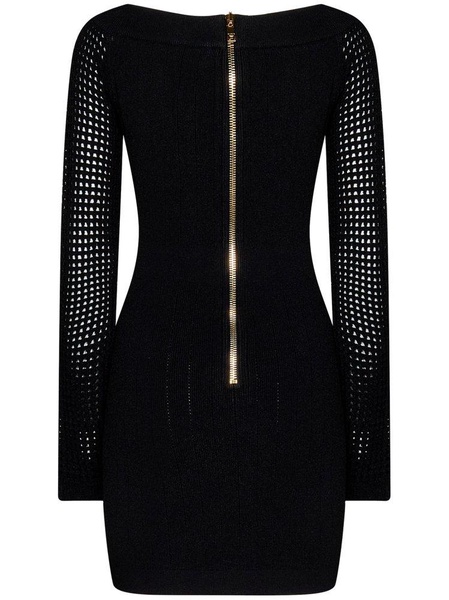 Balmain Off-The-Shoulder Mesh Knit Dress