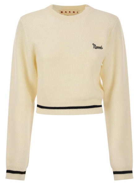 Marni Logo Embroidered Crewneck Cropped Jumper