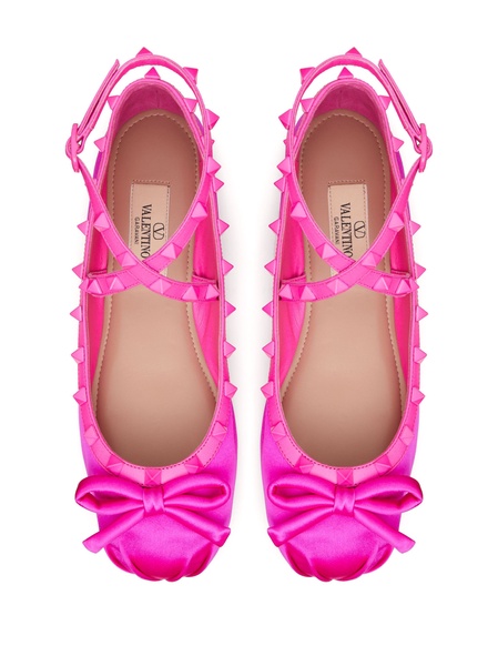 Rockstud satin ballerina shoes