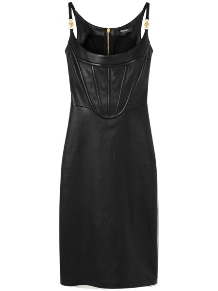 corset-style leather midi dress