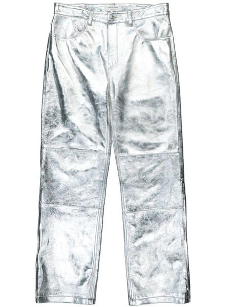 metallic-finish leather trousers