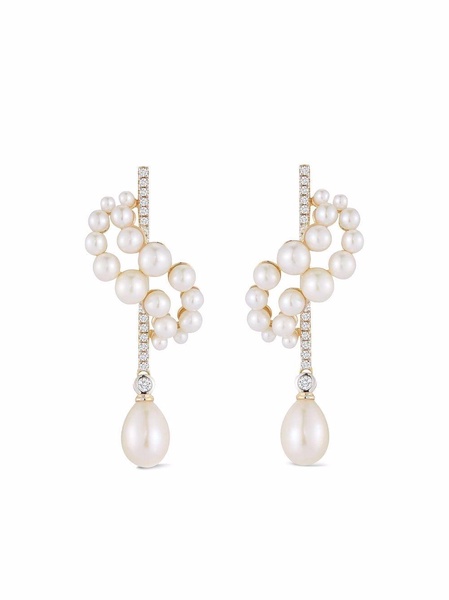 14kt yellow gold pearl and diamond curve form drop earrings