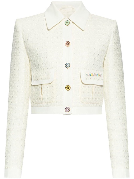 logo-embroidered tweed jacket