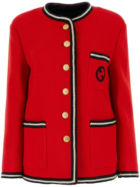 Red Jacket with Round Interlocking G in Retro Tweed Woman