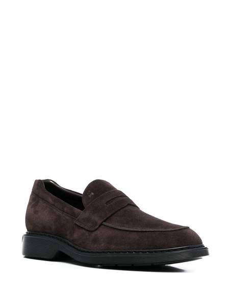 logo-embossed suede loafers