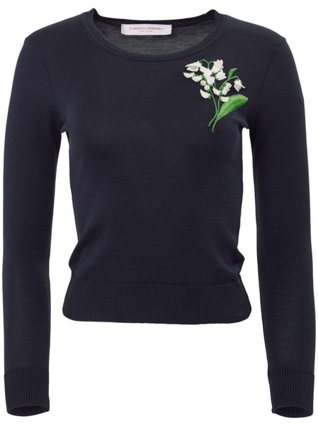 floral-embroidered fine-knit jumper